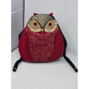 Metallic Red Owl Backpack Purse Crossbody Gold Face Whimsigoth Sequin Festival